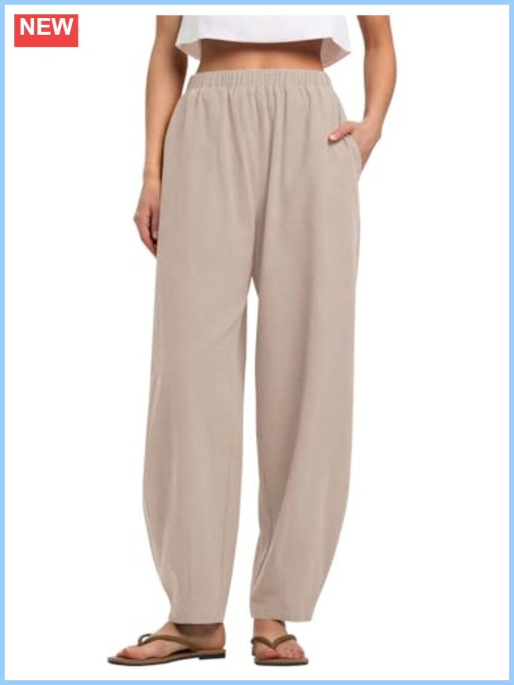 Linen Blend Wide Leg Barrel Pants - Palazzo Baggy Summer Trousers with Pockets